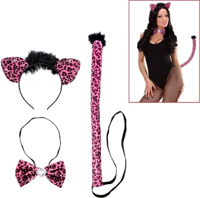 Produktbild von "ROSA LEOPARD" Dress-up Set (Ohren, Fliege, Schwanz)