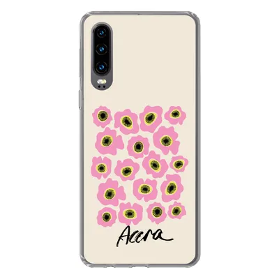 Produktbild von MuchoWow® Handyhülle Schutzhülle Hülle für Huawei P30 Blumen - Rosa - Ghana Silikon Softcase Handy Hülle - Kartenbesitzer