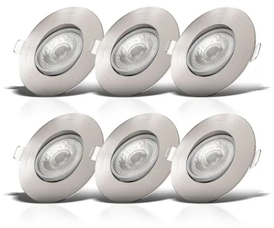 Image de B.K.Licht lot de 6 spots à encastrer IP23 ultraplats 24mm, orientables et dimmables, Ø90mm, nickel mat, éclairage plafond encastrable, platines LED 5W, 460Lm, blanc chaud 3000K