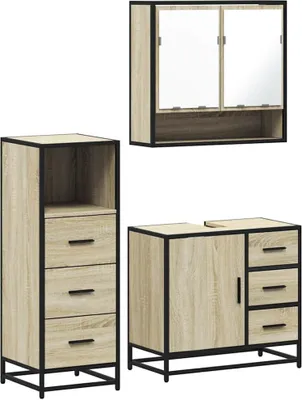 Zdjęcie produktu dla vidaXL 3-częściowy zestaw mebli łazienkowych materiał drewnopochodny dąb sonoma