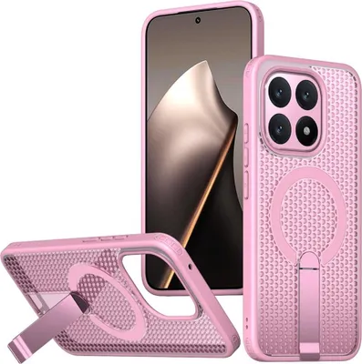 Image de Coque rafraîchissante pour Xiaomi 15T 5G, design hybride en acrylique avec MagSafe et support, rose