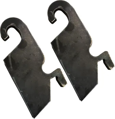 Two metal brackets with hooks are shown against a white background.