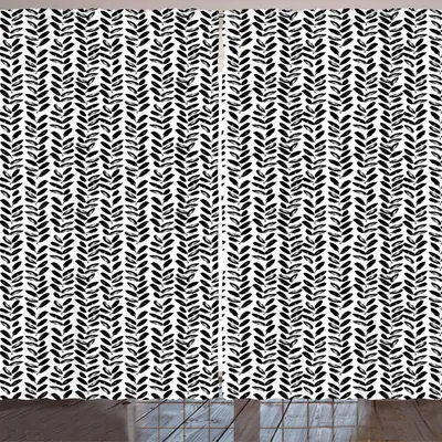 Produktbild von ARANDE Schwarz und weiß Gardine, Modernes Grunge Botanik-Motiv-einfarbige Bürsten-Farben-Art-künstlerische Striche, 280 x 260 cm, Weiß Schwarz