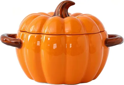 Produktbild von Maxspace Keramik Kürbis Schmortopf 17 cm 1,9 L mit Deckel orange, für Herd, Schmoren, Suppe, Küche