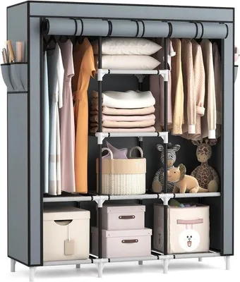 Produktbild von Mobiler Kleiderschrank - Reisfähiger Garderobenständer - Grau - 124 x 42 x 162 cm