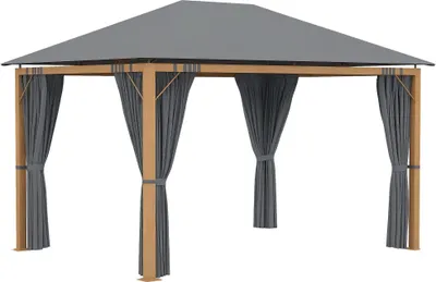 Image de Outsunny Tonnelle de jardin 4 x 3 m tonnelle aluminium pavillon de jardin avec rideaux et toile de toit en polyester protection solaire