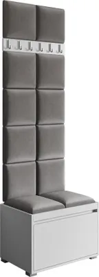 Produktbild von MIRJAN24 Garderoben-Set Grawis 60, Schuhschrank und Kleiderhakenbrett, 12 Stück gepolsterte Wandpaneele 30x30 (Weiß + Manila 16)