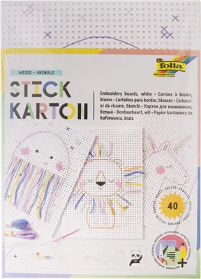 Image de folia  2324 folia Stickkarton "Animals", 175 x 245 mm, weiß bedruckt