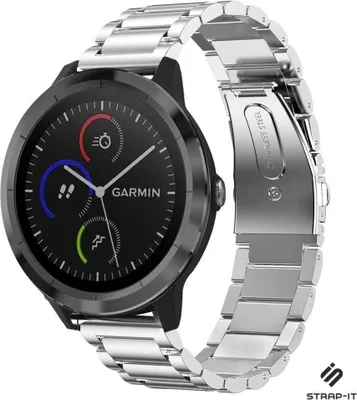 Produktbild von Strap-it Stahlarmband - Kompatibel mit Garmin Vivomove 3s Armband 40mm - Gliederarmband Hochwertiger EdelstahlFaltschließe für Armband Silber 18mm Smartwatch