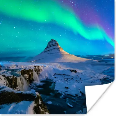 Produktbild von MuchoWow® Poster Nordlichter - Berge - Island 75x75 cm - Wand Dekoration