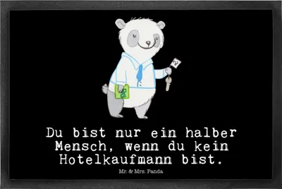 Produktbild von Mr. & Mrs. Panda Eingangsmatte Hotelkaufmann Herz 40 x 60 cm - Schwarz - Geschenk, Hotelier, fußmatte, Bodenvorleger, Spruch, Schmutzmatte, Schmutzfangmatte, Witzig