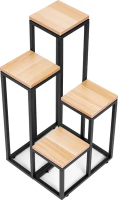 Obrázek produktu pro ModernHome PJJPS0011 Stojan na květiny 4 police, kov + MDF, světlý ořech