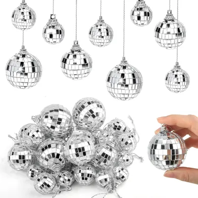 Imagen del producto de Pequeñas bolas de discoteca, 36 unidades, 4 tamaños, bolas de espejo plateadas para decoración
