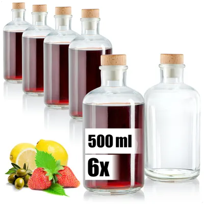 Obrázok produktu pre Wilhelm Sell® 6 sklenených fliaš po 500 ml – prázdne fľaše so zátkou