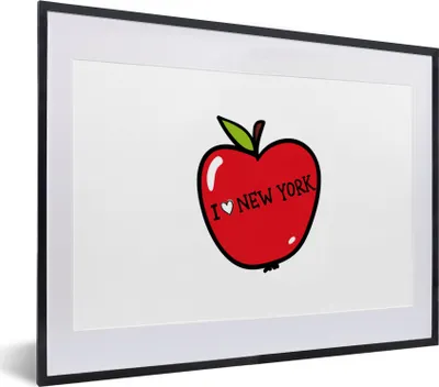 Produktbild von MuchoWow® MuchoWow® Gerahmtes Poster New York - Apfel - Rot 40x30 cm - Poster mit zchwarzem Bilderrahmen - Bilderrahmen - Poster im Rahmen