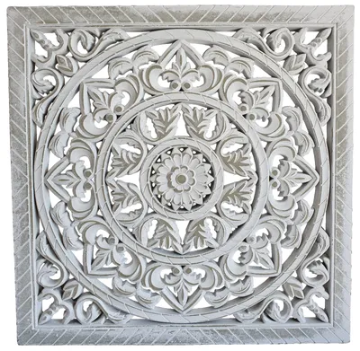 Produktbild von Wandornament Holz weiß shabby Landhaus Ornament Holzornament Holzbild 40x40 cm