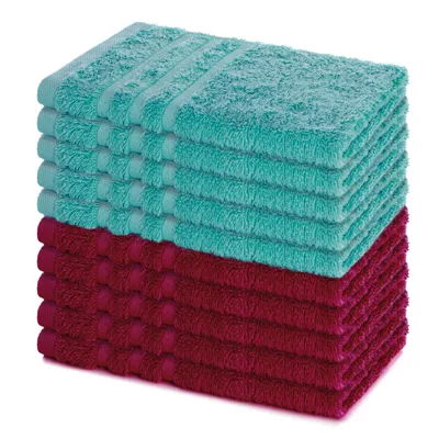 Produktbild von Lavea® 10er Set Gästehandtücher 30x50 cm, Weiche & Saugstarke Gästetücher aus 100% Baumwolle, Frottierserie Elena, Waschbar 60°C – Bordeaux & Türkis