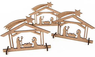 Produktbild von 3 Krippen Miniaturen aus Holz - Tischkrippe kleine Krippenfiguren zum Verschenken