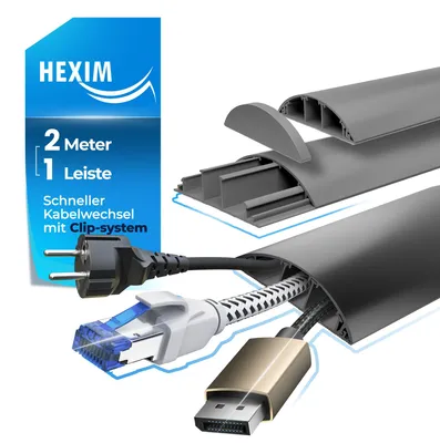 Produktbild von HEXIM Kabelkanal 1-8 Meter 68x18mm PVC Kunststoff Kabelabdeckung halbrund Wand Boden