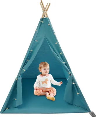 Produktbild von Kinderzelte 120*120*140cm Kinderspielzelt Boden stehend Spielzelt mit Licht (Blau)