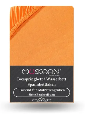 Produktbild von Premium Jersey Spannbettlaken 180x200 cm - 200x220 cm + 40 cm Boxspringbett mit Elasthan orange
