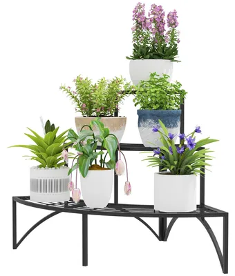 Zdjęcie produktu dla Stojak na rośliny - 3 półki - metalowa półka na rośliny | Kolor: czarny | Wymiary: 60x87x60 cm