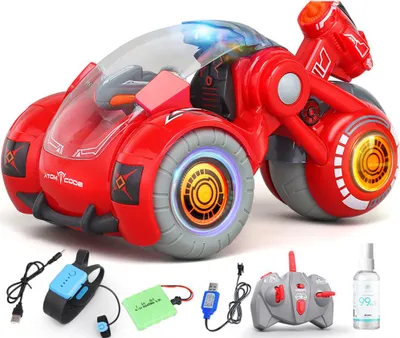 Zdjęcie produktu dla 2.4G RC Stunt Car Dual Remote Control Gesture Sensing Drift Spray Model Toy dla dzieci czerwony