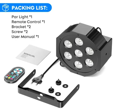 Image de Ensemble de projecteurs LED PAR - 7 x 10W RGBW DMX512 pour éclairage de scène - Pack de 4 avec prise EU - Effets stroboscopique, fondu enchaîné et flash, avec télécommande - Idéal pour DJ, fêtes, mariages