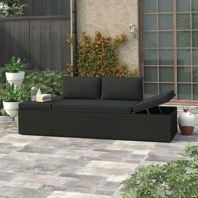 Produktbild von Famanu Liegestuhl mit Kissen - Schwarz, 195 x 60 x 60 cm