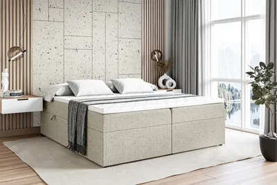 Produktbild von ALTDECOR Boxspringbett mit Multipocket-Matratze H4 (20 cm hoch) mit + PUR + Kokosmatte, Topper (4 cm hoch), Polsterbett mit Bettkasten MARCE-BW 140x200 - Beige Inari 22