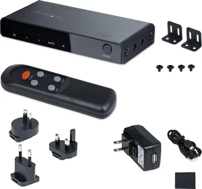 Imagen del producto de StarTech.com 2PORT-HDMI-SWITCH-8K, HDMI, Micro-USB, Kov, , 5 m, 1920 x 1080 (HD 1080), 1920 x 1200 (WUXGA), 2560 x 1080, 2560 x 1440, 3440 x 1440, 3840 x 2160,...