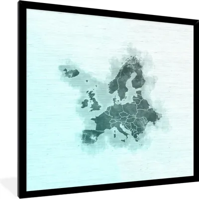 Produktbild von MuchoWow® MuchoWow® Gerahmtes Poster Karten - Europa - Blau - Aquarell 40x40 cm - Poster mit zchwarzem Bilderrahmen - Mit Rahmen - Wanddekoration Schlafzimmer