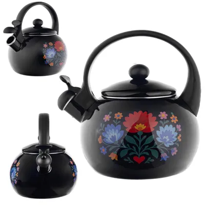 Image de Bouilloire KADAX 2,2 L en acier émaillé, bouilloire à sifflet avec poignée résistante à la chaleur et sifflet, bouilloire à thé pour cuisinière à induction, à gaz et électrique, bouilloire à sifflet
