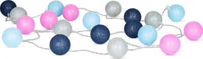 Produktbild von 20er Lichterkette Ø6cm LED Kugeln Girlande Lampions Baumwolle Blau Deko