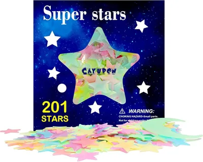 Immagine prodotto di Set di adesivi per pareti, composto da 201 pezzi, con stelle e luna luminose, effetto 3D, ideali per la cameretta dei bambini