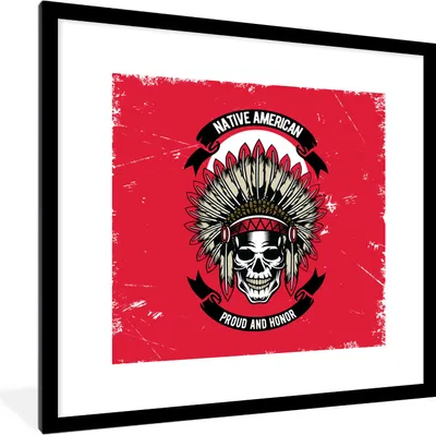 Produktbild von MuchoWow® MuchoWow® Gerahmtes Poster Indianooi - Totenkopf - Vintage - Zitat 40x40 cm - Poster mit zchwarzem Bilderrahmen - Poster - Plakat im Rahmen