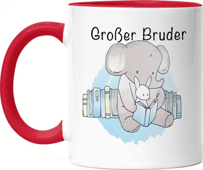 Produktbild von Großes Bruder Tasse Rot Süßes Motiv Elefant Hase Schwangerschaft Geschenk Baby-News