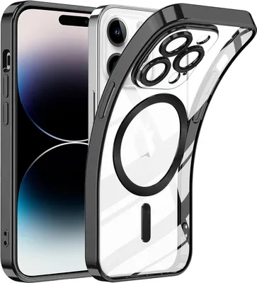Immagine prodotto di Custodia per iPhone 15 Pro Max con protezione Magsafe e fotocamera, custodia magnetica ultra sottile con copertura trasparente nera
