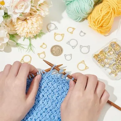 Produktbild von 60 Stück Katzen Strickmaschenmarkierer in 3 Größen, Metall