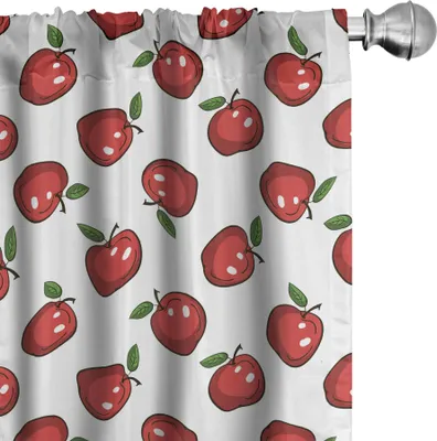 Produktbild von ABAKUHAUS Apfel Vorhänge, Gardinen, Hand gezeichnete Karikatur-Apfel-organische saftige köstliche Frucht-gesunde Ernährung, 2 Stück 75 x 175 cm, Dunkler Coral Grün Weiß