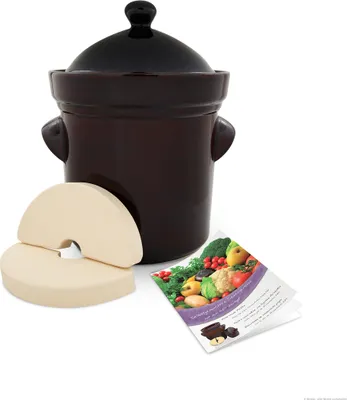 Produktbild von Original Bunzlauer Keramik Gärtopf braun 10 Liter inklusive Deckel und Stein zum fermentieren von Gemüse und Obst Einlegetopf Sauerkrauttopf Gurkentopf Fermentiertopf Rumtopf
