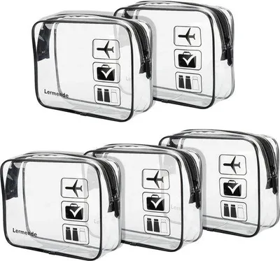 Immagine prodotto di Set da viaggio trasparente composto da 5 pezzi, beauty case TSA, valigia da viaggio, borsa trasparente, borsa per i controlli di sicurezza in aeroporto, accessori da viaggio (formato da giardino), valigia da viaggio con 3 funzioni (viola)