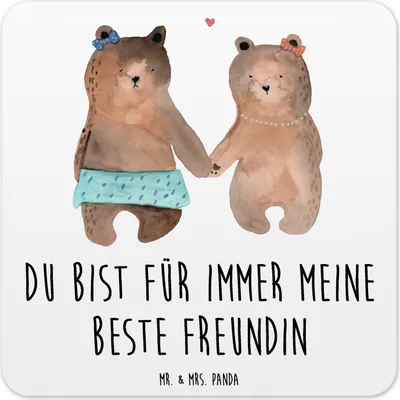 Produktbild von Mr. & Mrs. Panda Untersetzer für Gläser Bär Freundin 6er Set - Weiß - Geschenk, Tassen-Untersetzer, Tassenuntersetzer, Teddy, Coaster, Glas-Untersetzer