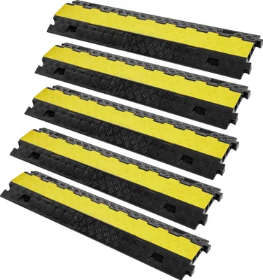 Produktbild von VEVOR 5er Set 2-Kanal-Kabelschutzrampe Kabelbrücke aus TPU & TPR Schlauchbrücke 91,8 x 25 x 4,3 cm Überfahrschutz 10000 kg (pro Achse) Tragfähigkeit Kabel Rampe Anti-Rutsch-Design Ideal für Parkplätze