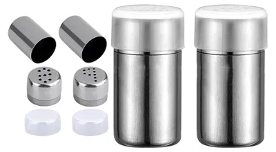 Produktbild von 2er Set Mini Salz- und Pfefferstreuer, 5ml Edelstahl Gewürzspender mit Deckel (Silber, Mini)