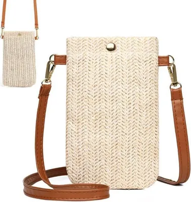 Obrázek produktu pro Taška přes rameno - Dámská - Béžová - Slaměná vazba - 12 x 1 x 19 cm - Lehká a elegantní