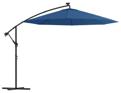 Produktbild von vidaXL Ampelschirm mit LED-Beleuchtung und Stahl-Mast 300 cm Azurblau
