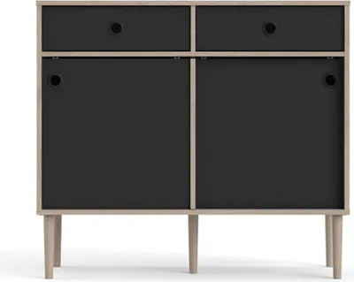 Image de Penny Buffet, 2 portes coulissantes et 2 tiroirs, imitation chêne Hickory, noir mat.