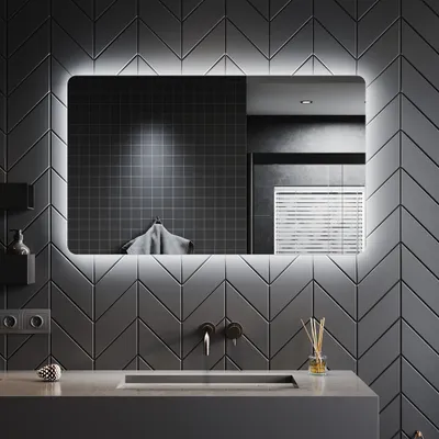 Imagen del producto de SUNXURY Espejo de baño con luz, 100 x 60 cm, con función antiniebla, luz blanca fría, espejo de pared con interruptor táctil, IP44, ahorro de energía y protección del medio ambiente