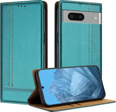 Produktbild von Handyhülle für Google Pixel 7 Leder Flip Klappbare Schutzhülle mit Standfunktion Grün